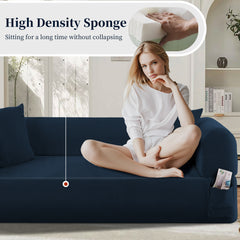 Spring Sofa with High-Quality Fabric, Pillows & Storage - Pocketed Springs, High-Density Foam, for Living Room, Apartment or Studics,Blue.
