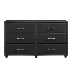 Contemporary Design Black Dresser 1pc 6x Drawers Faux Leather Upholstery Plywood Engineered Wood