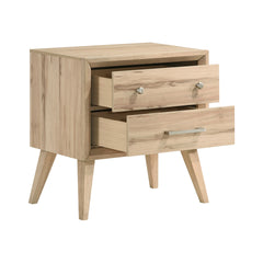 Classic Style Nightstand of 2x Drawers Natural Oak Finish Wooden Bedroom Furniture 1pc, Mid-Century Modern Design