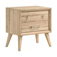 Classic Style Nightstand of 2x Drawers Natural Oak Finish Wooden Bedroom Furniture 1pc, Mid-Century Modern Design