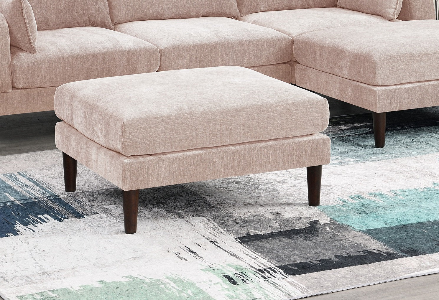 Beautiful Blush Pink Ottoman Morgan Fabric 1pc Ottoman Soft Cushion Wood Legs Living Room Furniture