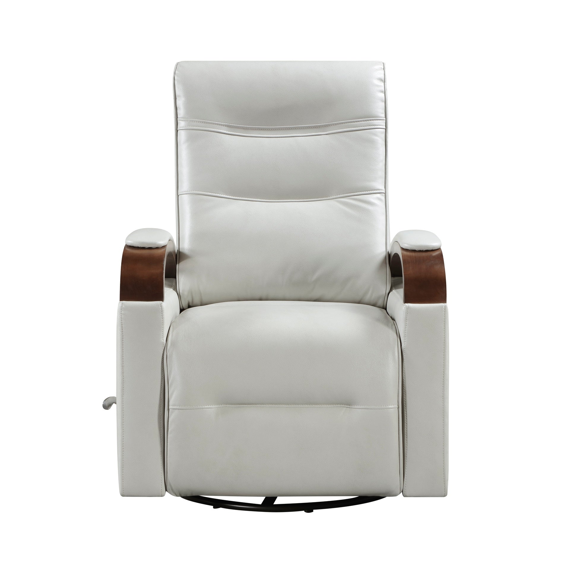 1pc Swivel Gliding Recliner Faux Leather Upholstered Solid Rubberwood Arms Luxurious Living Room Furniture, Smoke Color