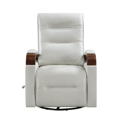 1pc Swivel Gliding Recliner Faux Leather Upholstered Solid Rubberwood Arms Luxurious Living Room Furniture, Smoke Color