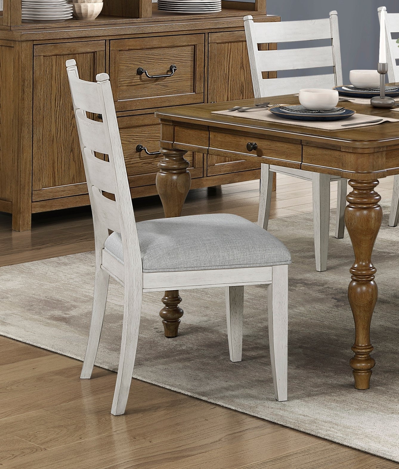 Farmhouse Dining Furniture Set of 2 Side Chairs Antique White Finish Wooden Durable Comfortable Padded Seat
