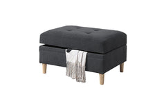 3-PCS Reversible Sectional Set Living Room Furniture Charcoal Color Chenille Couch Sofa, Reversible Chaise Ottoman