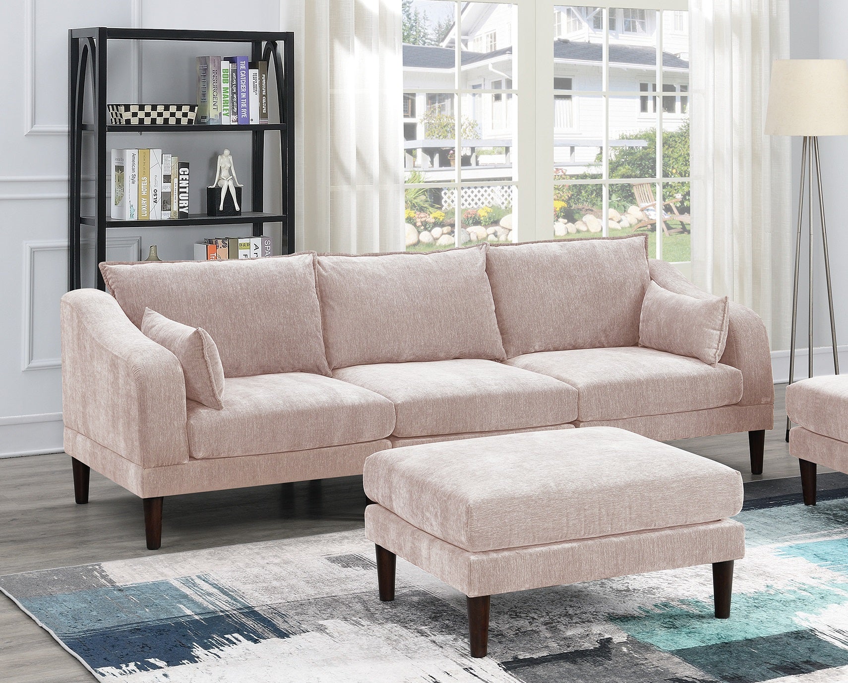 Beautiful 5pcs Modular Sectional Set 2x One Arm Chairs 2x Armless Chair 1x Ottoman Living Room Furniture Blush Pink Morgan Fabric