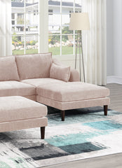 Contemporary 5pcs Modular Sectional Set One Arm Chairs Armless Chair Ottomans L-Shaped Sectional Blush Pink Morgan Fabric