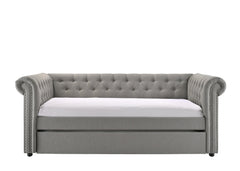 Luxurious 1pc Modern Aesthetic Beautifully Button Tufted Nailhead Trim Design Daybed Built-in pull-out Trundle Bed Living Space Guest Room Bedroom Dove Gray