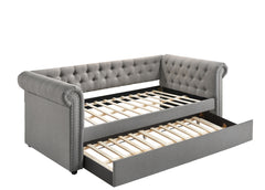 Luxurious 1pc Modern Aesthetic Beautifully Button Tufted Nailhead Trim Design Daybed Built-in pull-out Trundle Bed Living Space Guest Room Bedroom Dove Gray