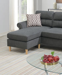 Slate Color Polyfiber Reversible Sectional Sofa Set Chaise Pillows Plush Cushion Couch Nailheads