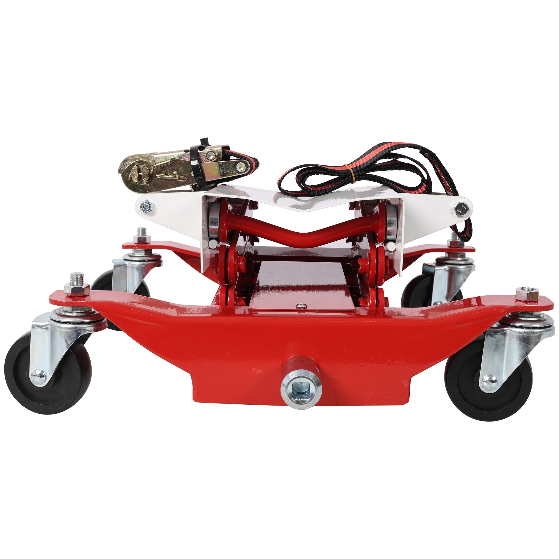 450 Lbs Capacity Low Lift Transmission Jack, With Nylon Safety Strap, Used For Transmissions & Gas Tanks on Smaller Vehicles, Red Color
