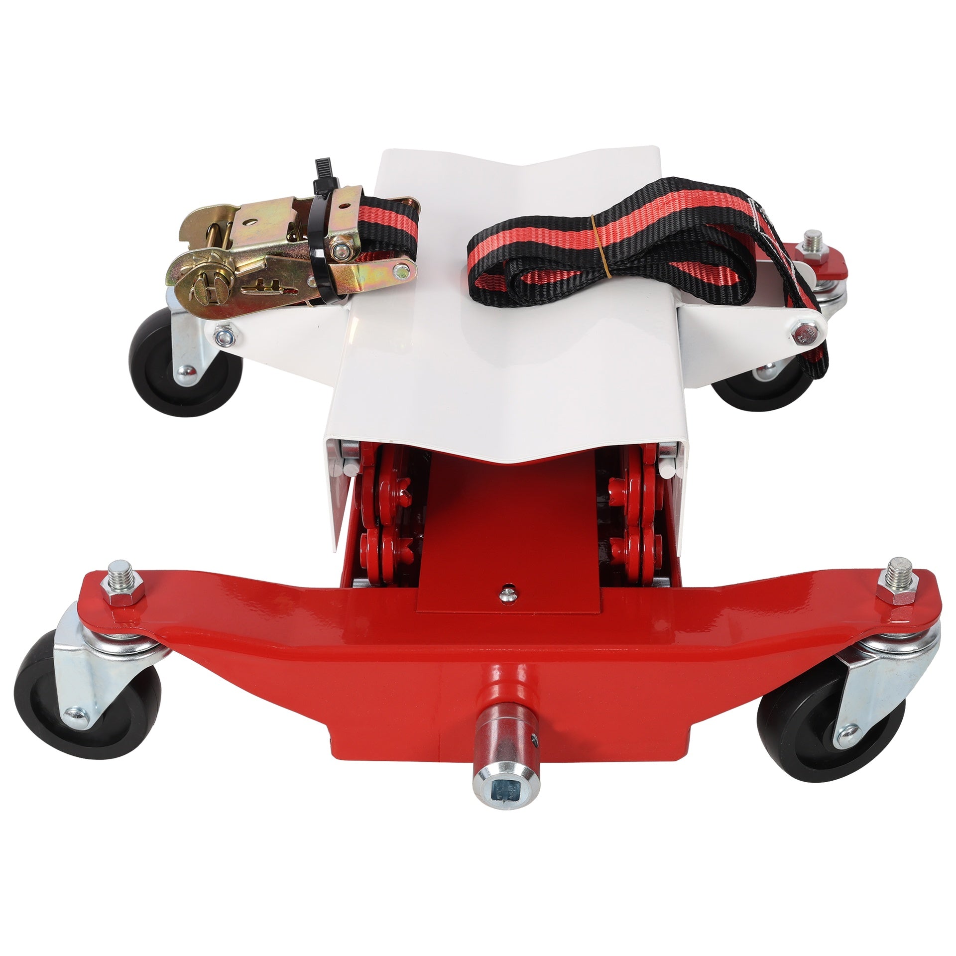 450 Lbs Capacity Low Lift Transmission Jack, With Nylon Safety Strap, Used For Transmissions & Gas Tanks on Smaller Vehicles, Red Color