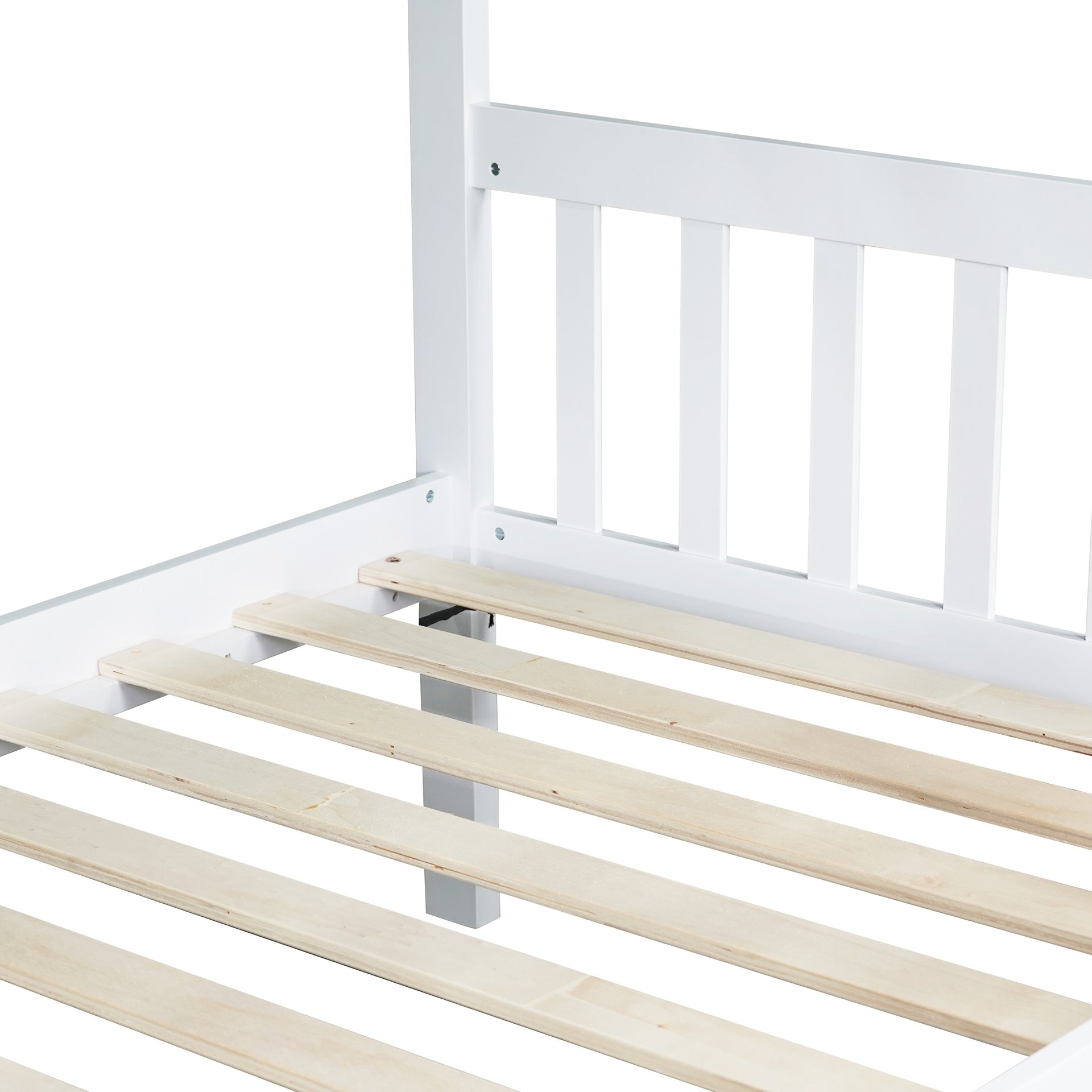 Twin Over Twin Rubber Wood Bunk Bed with Trundle, Convertible into Twin Size Beds, Twin Size Bunk Bed with Ladder and Safety Guardrails, White