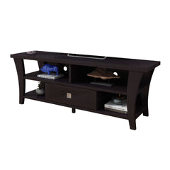 TV Stand Media Cabinet, Curved Wood Legs w 4 Shelves, 60 Inch, Brown