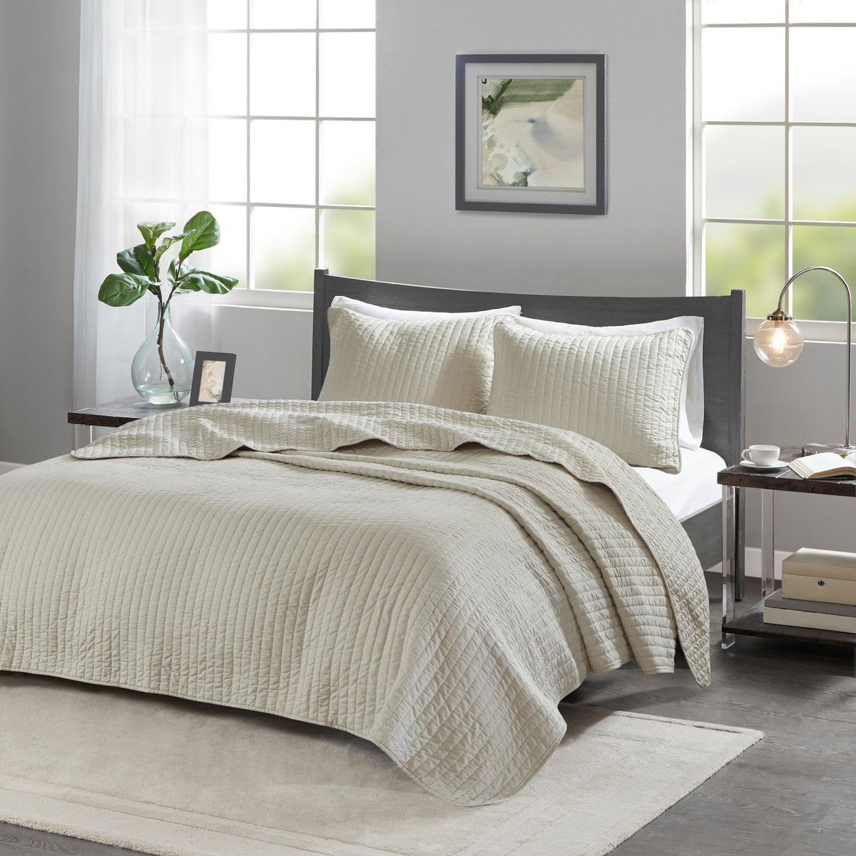 2 Piece Quilt Set Cream Twin/Twin XL