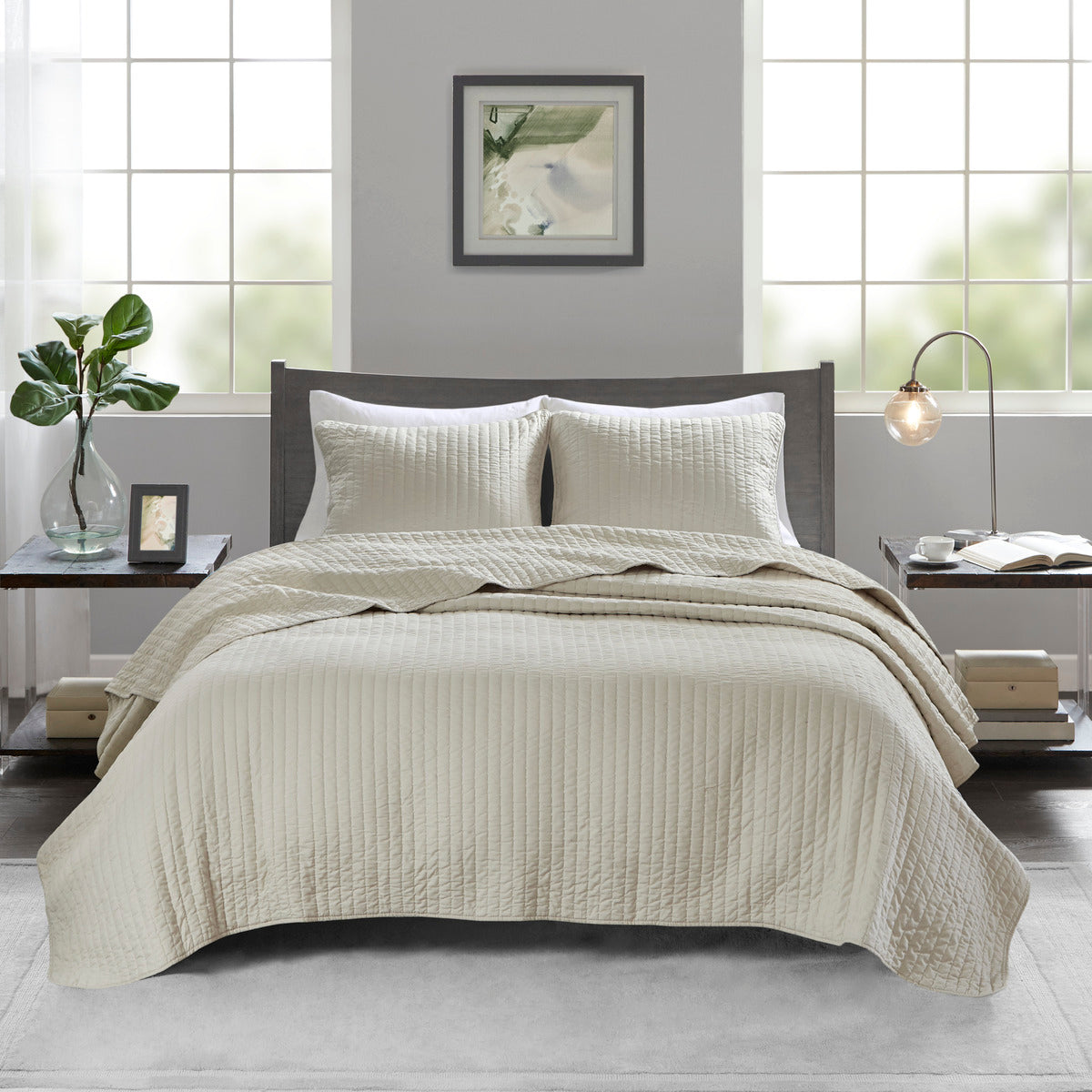 2 Piece Quilt Set Cream Twin/Twin XL
