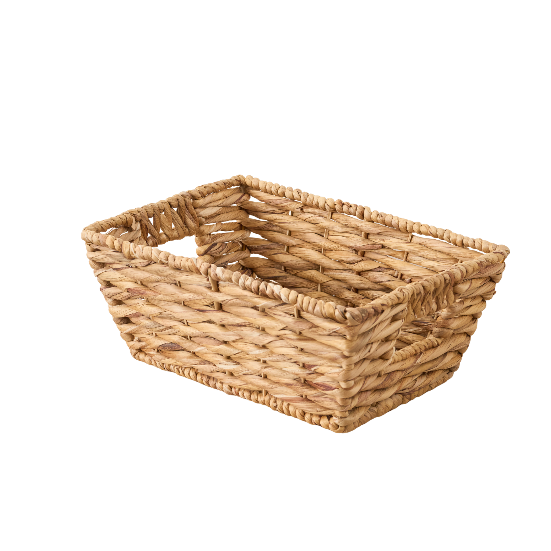Abbot Water Hyacinth Woven Rectangular Brown Multi Use Kitchen and Bathroom Basket Set of 2