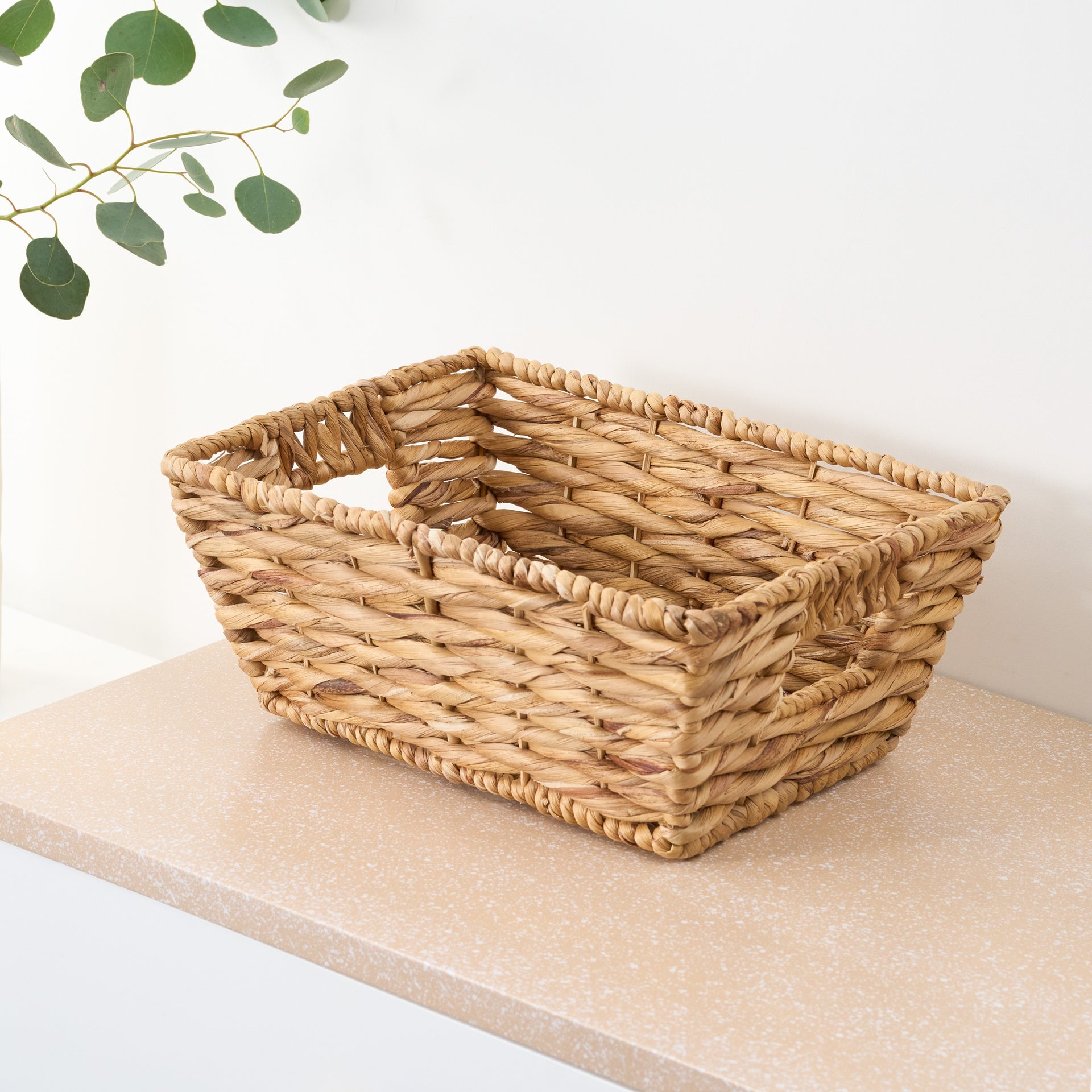 Abbot Water Hyacinth Woven Rectangular Brown Multi Use Kitchen and Bathroom Basket Set of 2