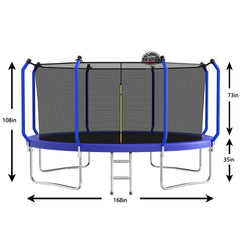 14FT Trampoline with Basketball Hoop, ASTM Approved Reinforced Type Outdoor Trampoline with Enclosure Net