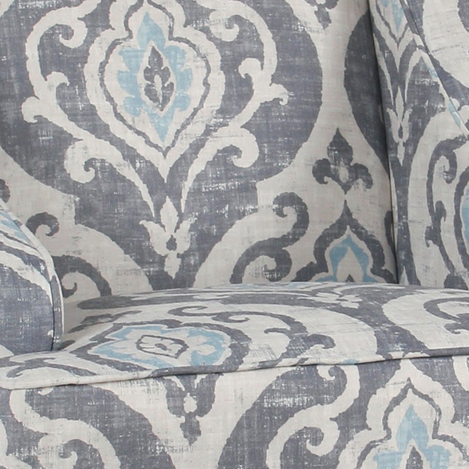 Fabric Upholstered Wooden Accent Chair with Swooping Armrests and Damask Pattern Design, Multicolor
