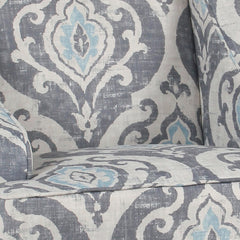 Fabric Upholstered Wooden Accent Chair with Swooping Armrests and Damask Pattern Design, Multicolor