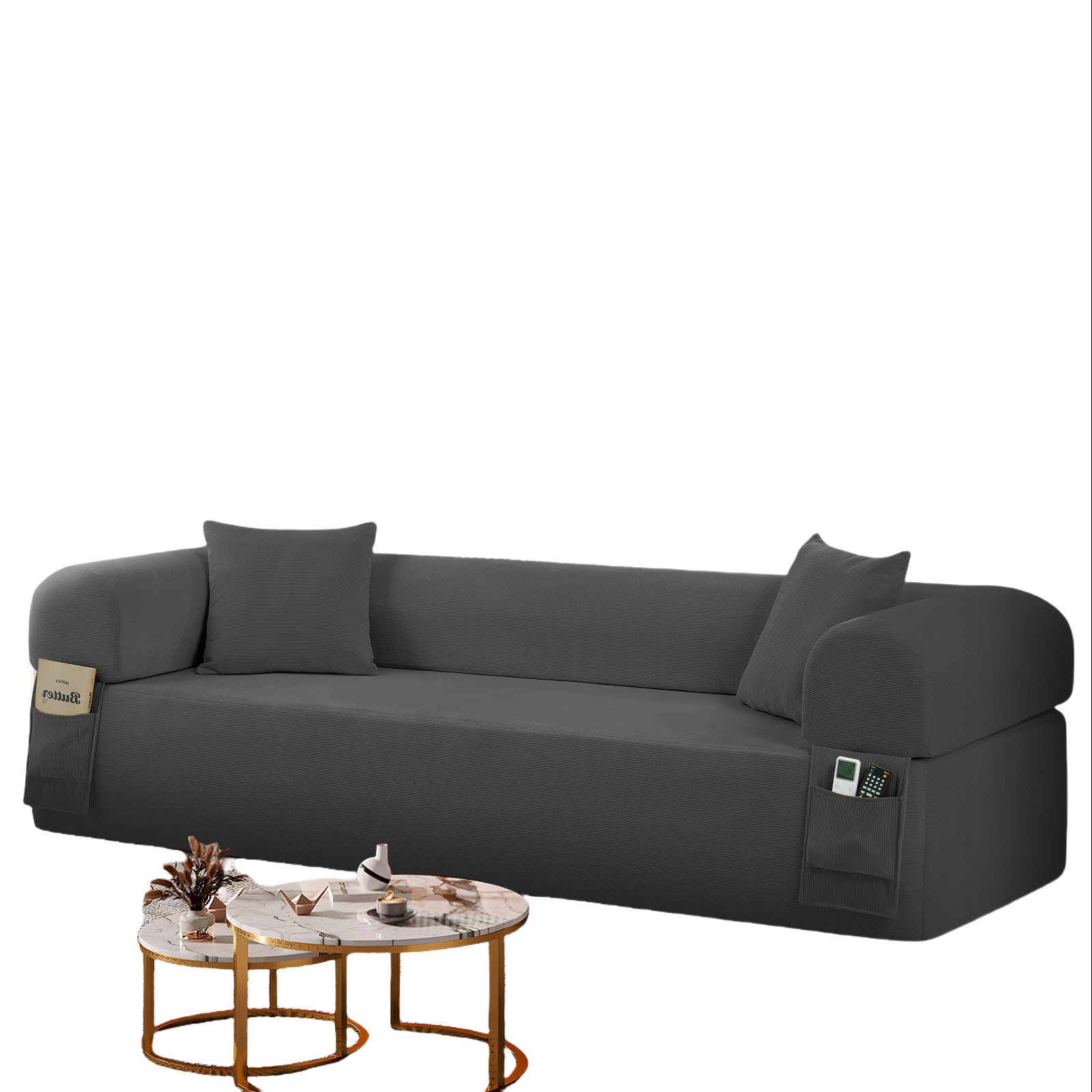 Spring Sofa with High-Quality Fabric, Pillows & Storage - Pocketed Springs, High-Density Foam, for Living Room, Apartment or Studics,Gray.