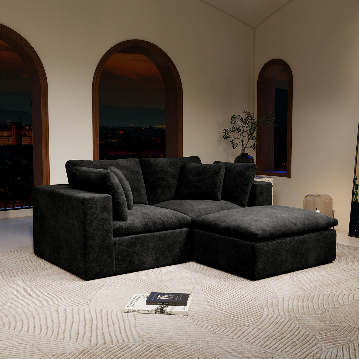 78.8*68.9"Modular sectional sofa seat,Upholstered compressed couch for living room,Bedroom,Apartment,No assembly required,3PC free combination,Plush corduroy fabric,BLACK