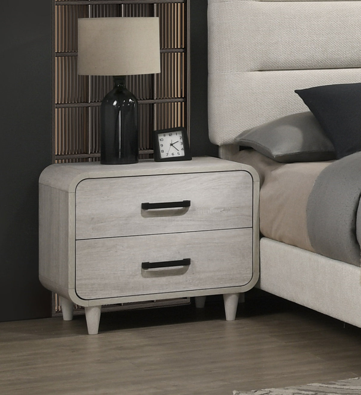 1pc Contemporary White Finish Ample Drawer Space Two Drawers Nightstand Storage Wooden Furniture Antique White Color