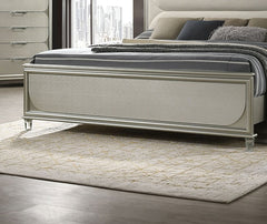 Contemporary Glam Silver Fabric Upholstered Queen Size Bed w LED Embossed Panel 1pc Bedframe Bedroom Furniture