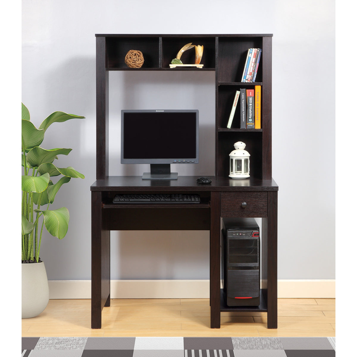 Student desk with hutch home office desk 39"W Compact desk Writing Desk Laptop Desk Red Cocoa Espresso One drawer Keyboard Drawer Wooden Knob