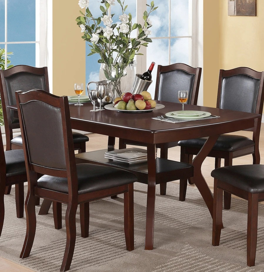 Formal Look 1pc Dining Table w Shelve Solidwood Espresso Finish Dining Room Furniture