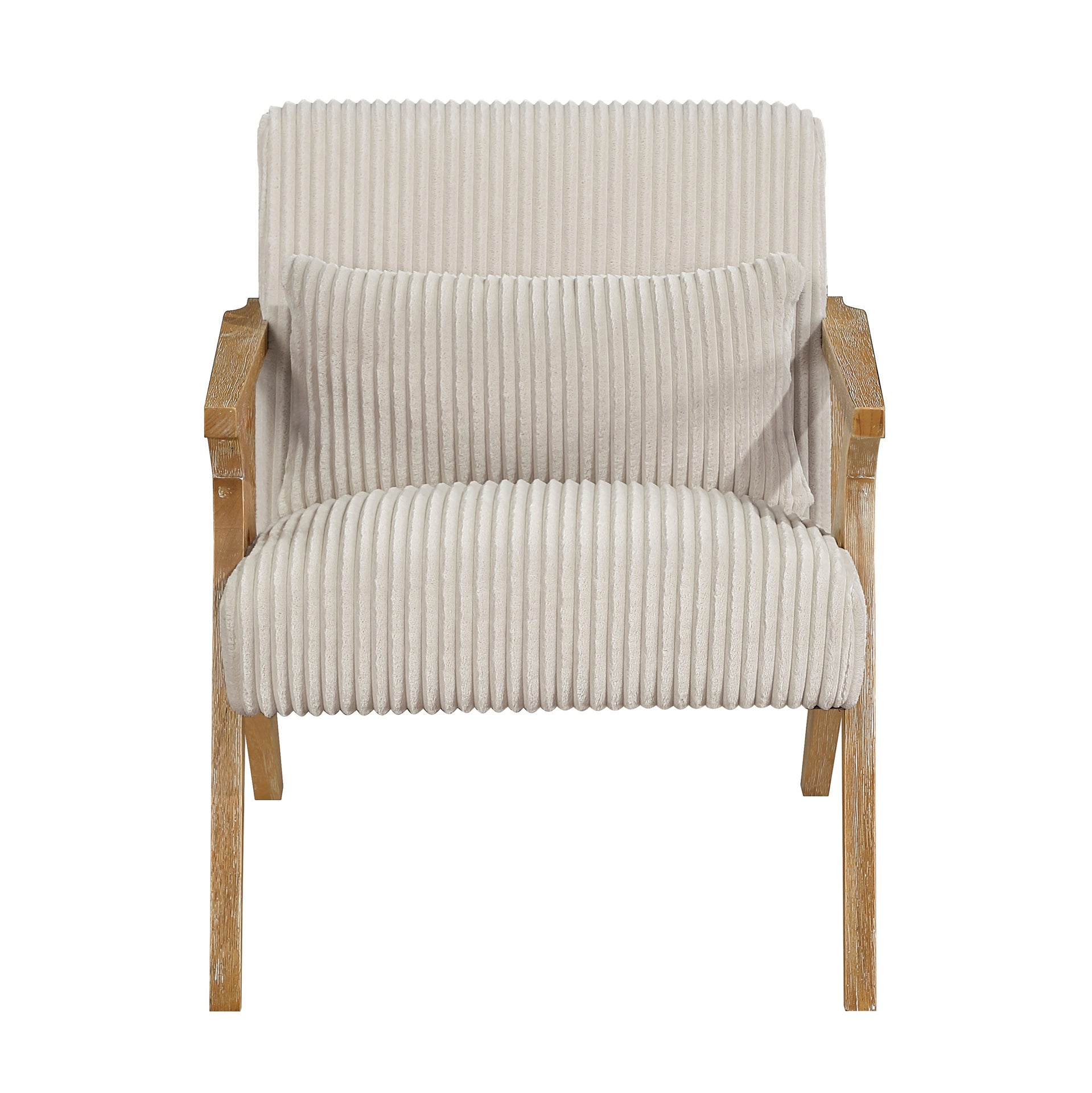 Upholstered Accent Chair with Pillow Beige Soft Corduroy Foam Seat Cushion Solid Rubberwood Modern Home Furniture 1pc