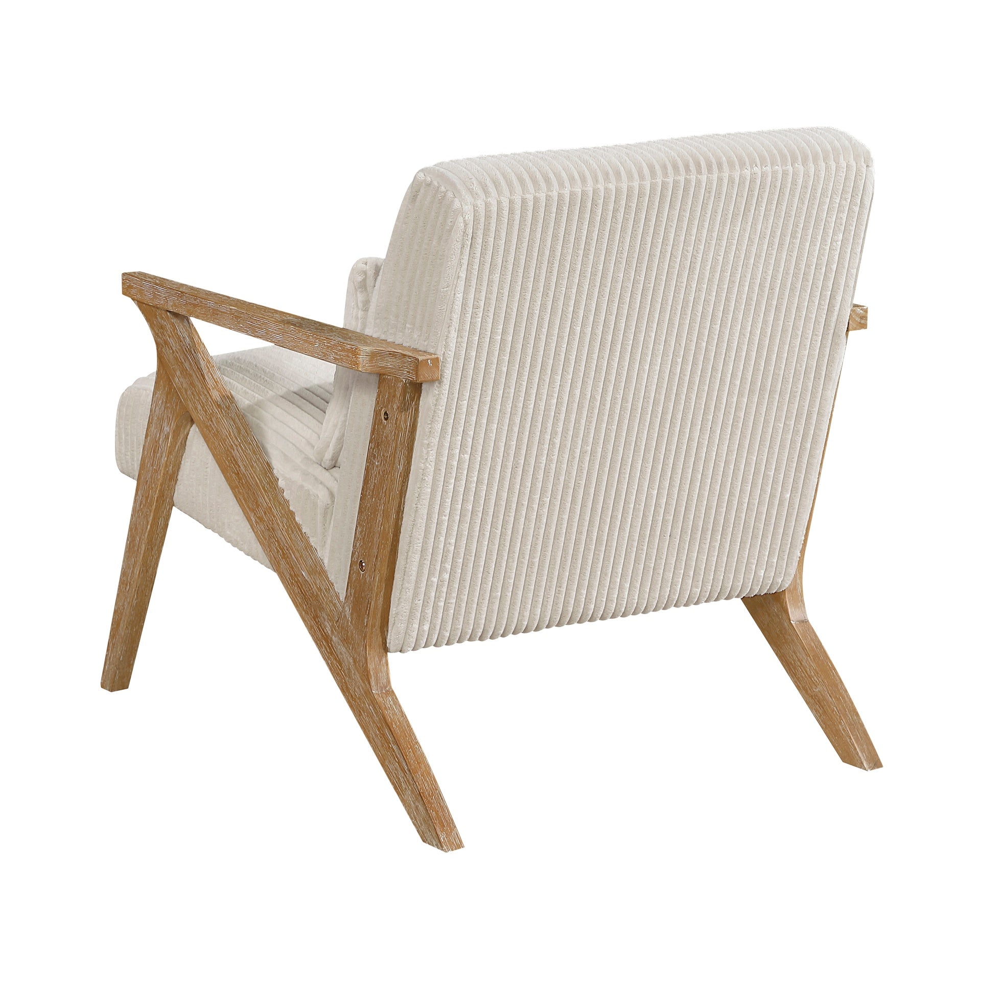 Upholstered Accent Chair with Pillow Beige Soft Corduroy Foam Seat Cushion Solid Rubberwood Modern Home Furniture 1pc