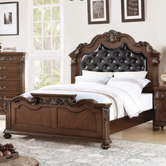Gorgeous Traditional Antique Cherry 1pc Eastern King Size Bed Tufted Faux Leather Headboard Wooden Bedframe