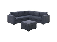 Beautiful 4-Piece Sectional Set W/ Ottoman Dark Gray One Arm Loveseat Corner Wedge Corduroy Upholstered Plush Couch