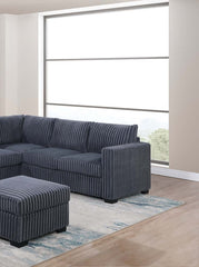 Beautiful 4-Piece Sectional Set W/ Ottoman Dark Gray One Arm Loveseat Corner Wedge Corduroy Upholstered Plush Couch