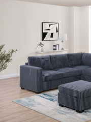 Beautiful 4-Piece Sectional Set W/ Ottoman Dark Gray One Arm Loveseat Corner Wedge Corduroy Upholstered Plush Couch