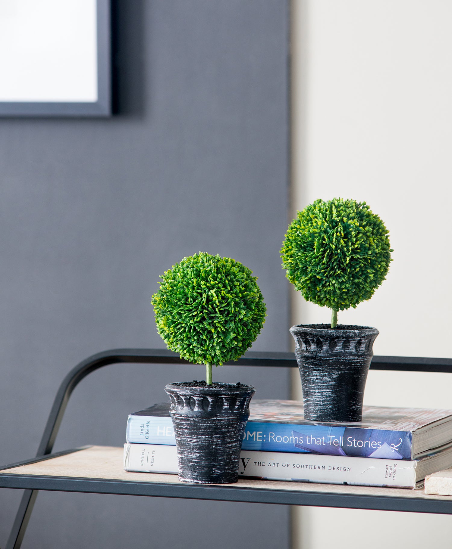 S/2 D4x9.5" Mini Faux Topiaries in Black Pot