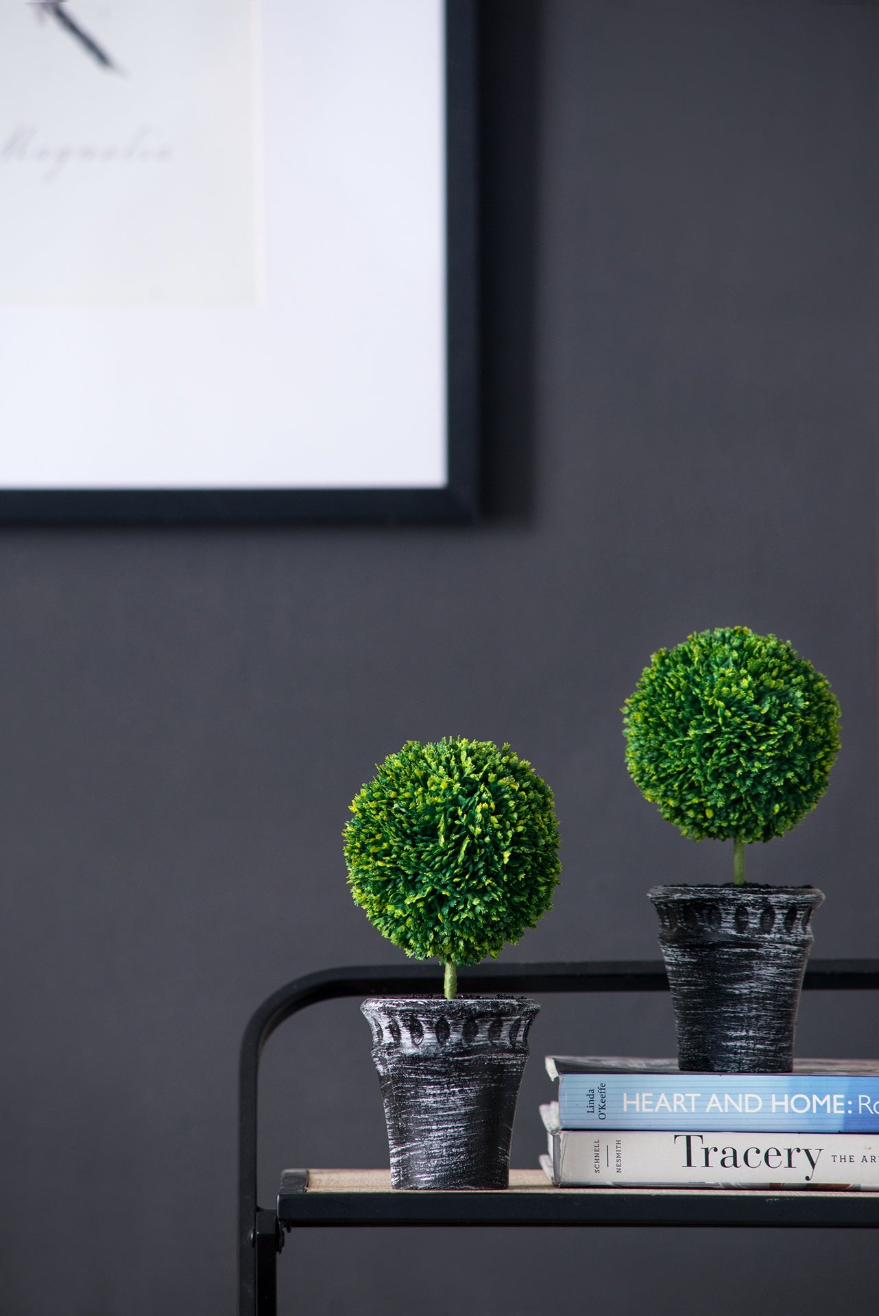 S/2 D4x9.5" Mini Faux Topiaries in Black Pot