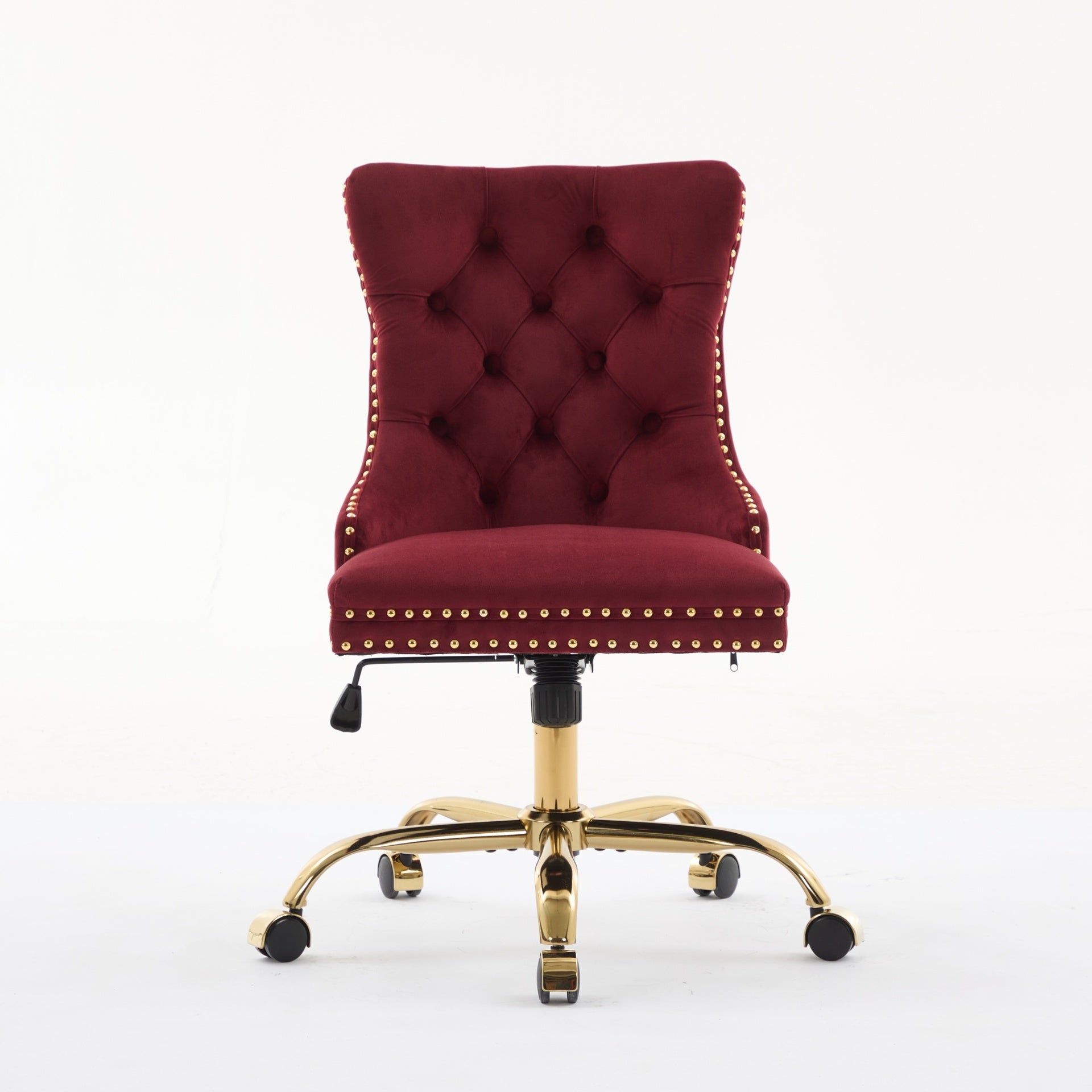 A&A Furniture Office Chair,Modern Velvet Upholstered Tufted Button Home Office Chair with Golden Metal Base,Adjustable Desk Chair Swivel Office Chair (Wine Red),SW1923WR