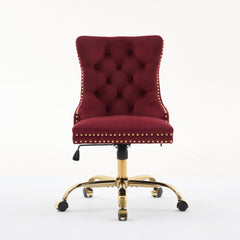 A&A Furniture Office Chair,Modern Velvet Upholstered Tufted Button Home Office Chair with Golden Metal Base,Adjustable Desk Chair Swivel Office Chair (Wine Red),SW1923WR