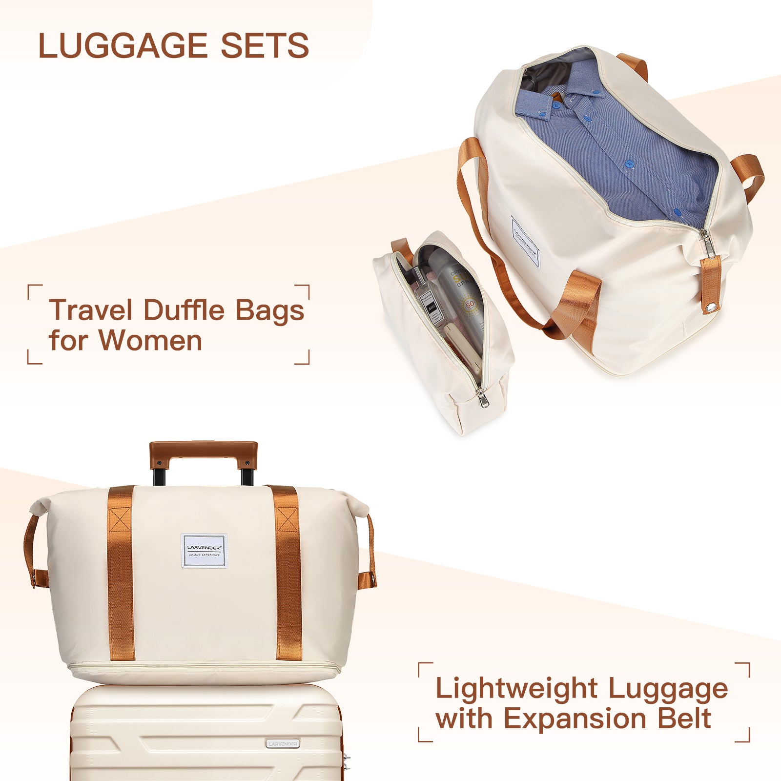 Luggage Sets 6 Piece with Duffel Bags, Hardside Expandable Suitcases with Spinner Wheels TSA Lock, Cream