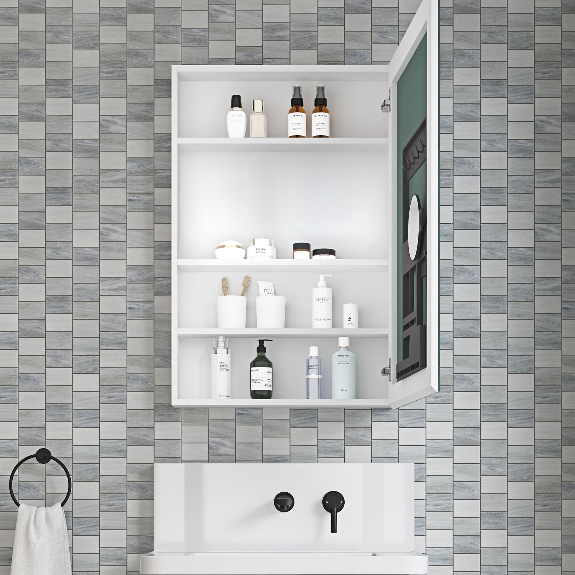 24'' W x 36'' H Surface Frameless Mirror Medicine Cabinet, Beveled Mirror Edges Bathroom Medicine Cabinet, Right opening door