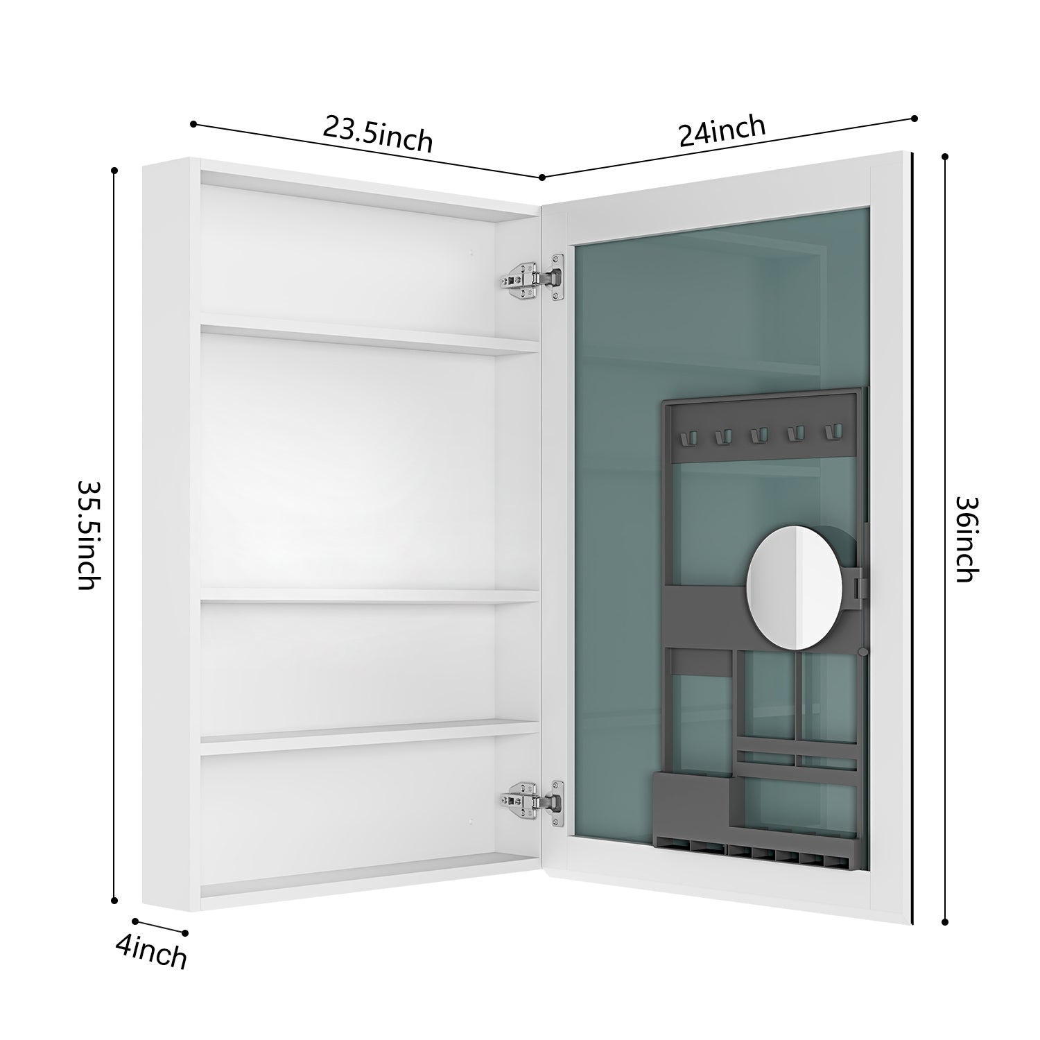 24'' W x 36'' H Surface Frameless Mirror Medicine Cabinet, Beveled Mirror Edges Bathroom Medicine Cabinet, Right opening door