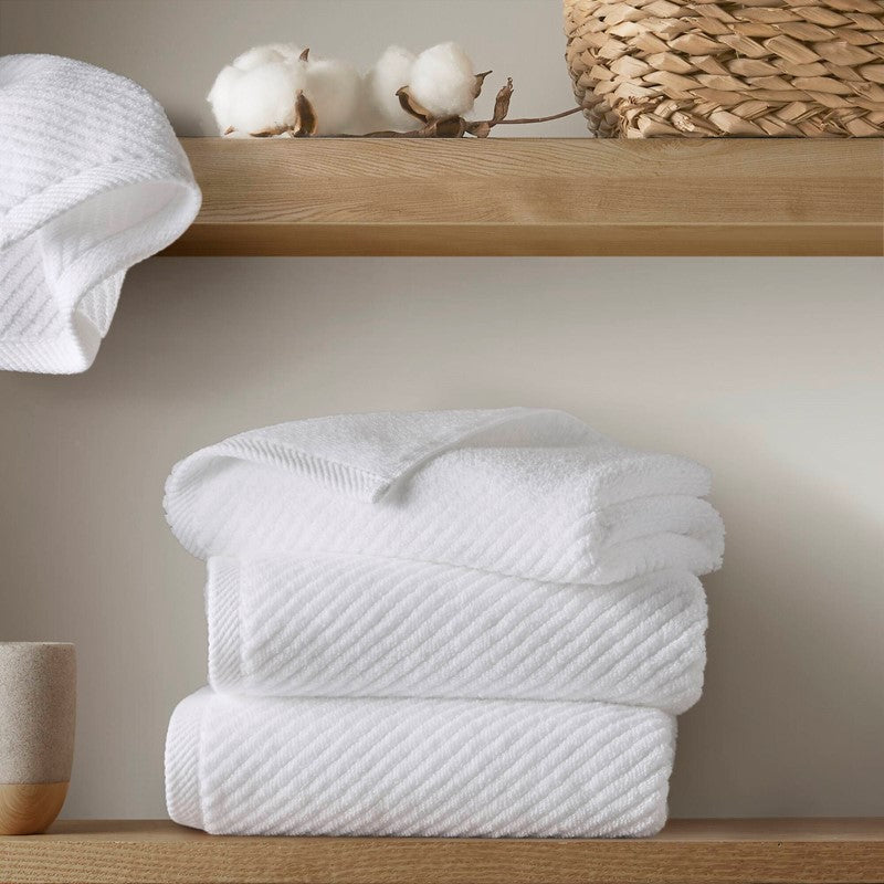 4-Piece 100% Cotton Quick Dry Diagonal Ribbed 4pcs Hand Towel Set, White