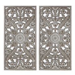 2 PCS Botanical Panel Distressed Carved Wood Wall Decor Set