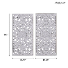 2 PCS Botanical Panel Distressed Carved Wood Wall Decor Set