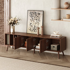 70" Mid-Century Modern TV Stand, Media Console Table for TVs up to 80'', Entertainment Center with 5 Solid Wood Legs for Living Room, Bedroom