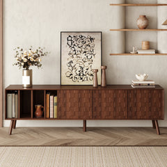 70" Mid-Century Modern TV Stand, Media Console Table for TVs up to 80'', Entertainment Center with 5 Solid Wood Legs for Living Room, Bedroom
