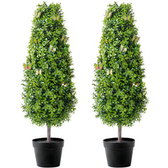 2 Pack 3' Artificial Boxwood Topiary Tree Faux Plant UV Decor In/Outdoor